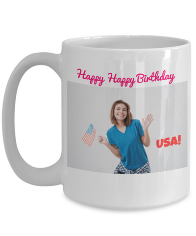 Happy Happy Birthday USA - Girl with Small Flag